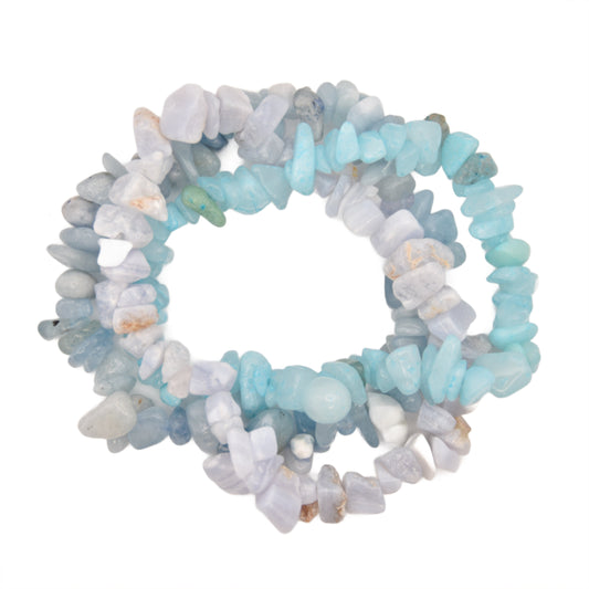 Purple Agate, Aquamarine & Chalcedony Bracelet Trio