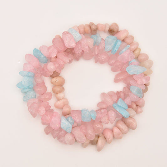 Morganite, Jade, Rose Quartz Bracelet Trio