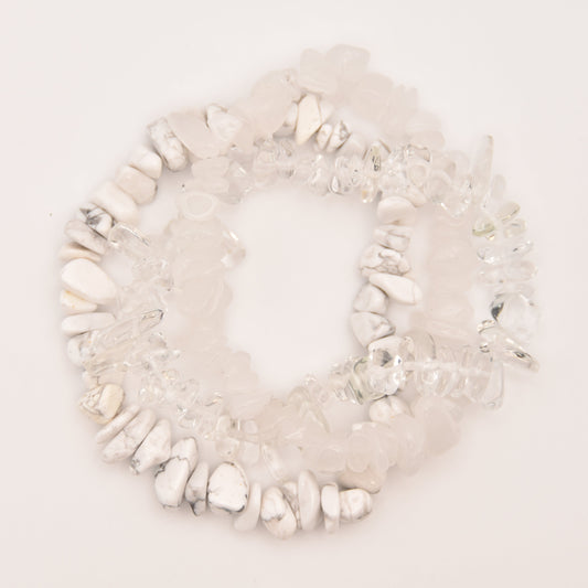 Clear Quartz, White Jade & White Howlite Bracelet Trio