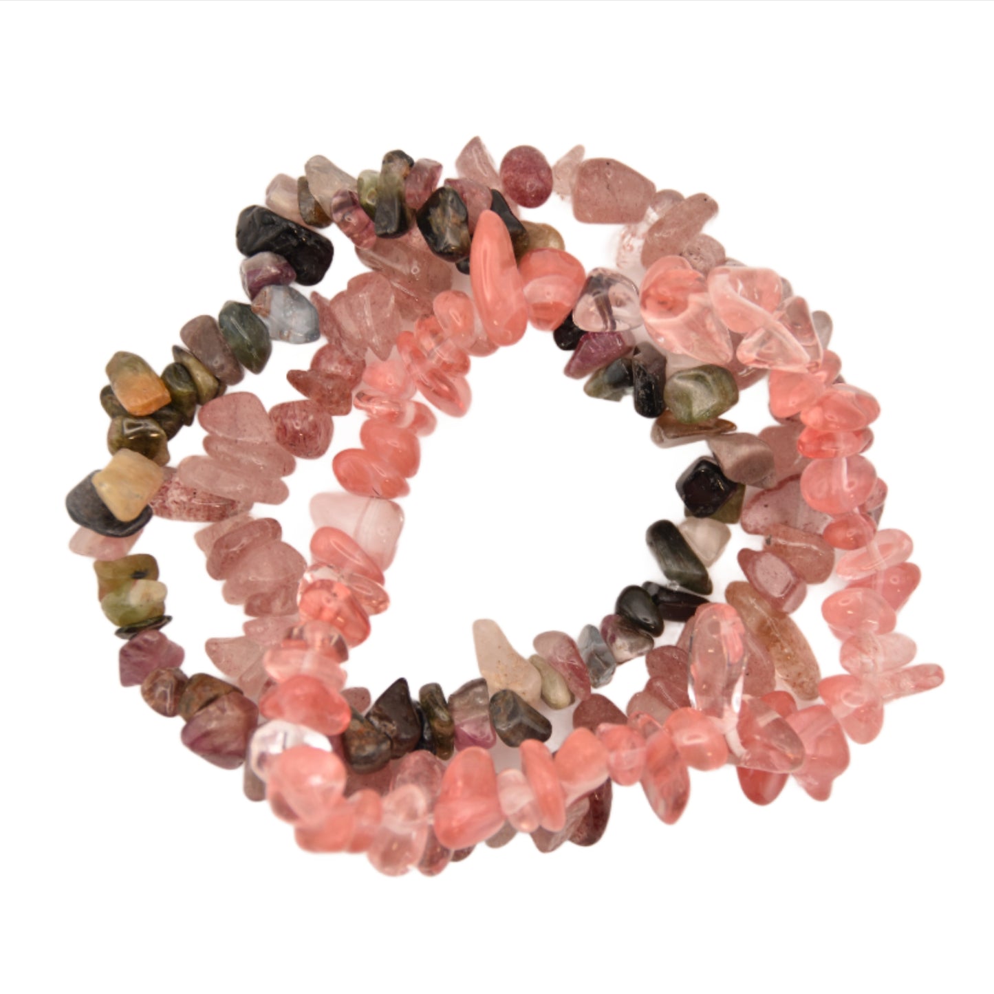 Rose Quartz, Strawberry Quartz & Tourmaline Bracelet Trio