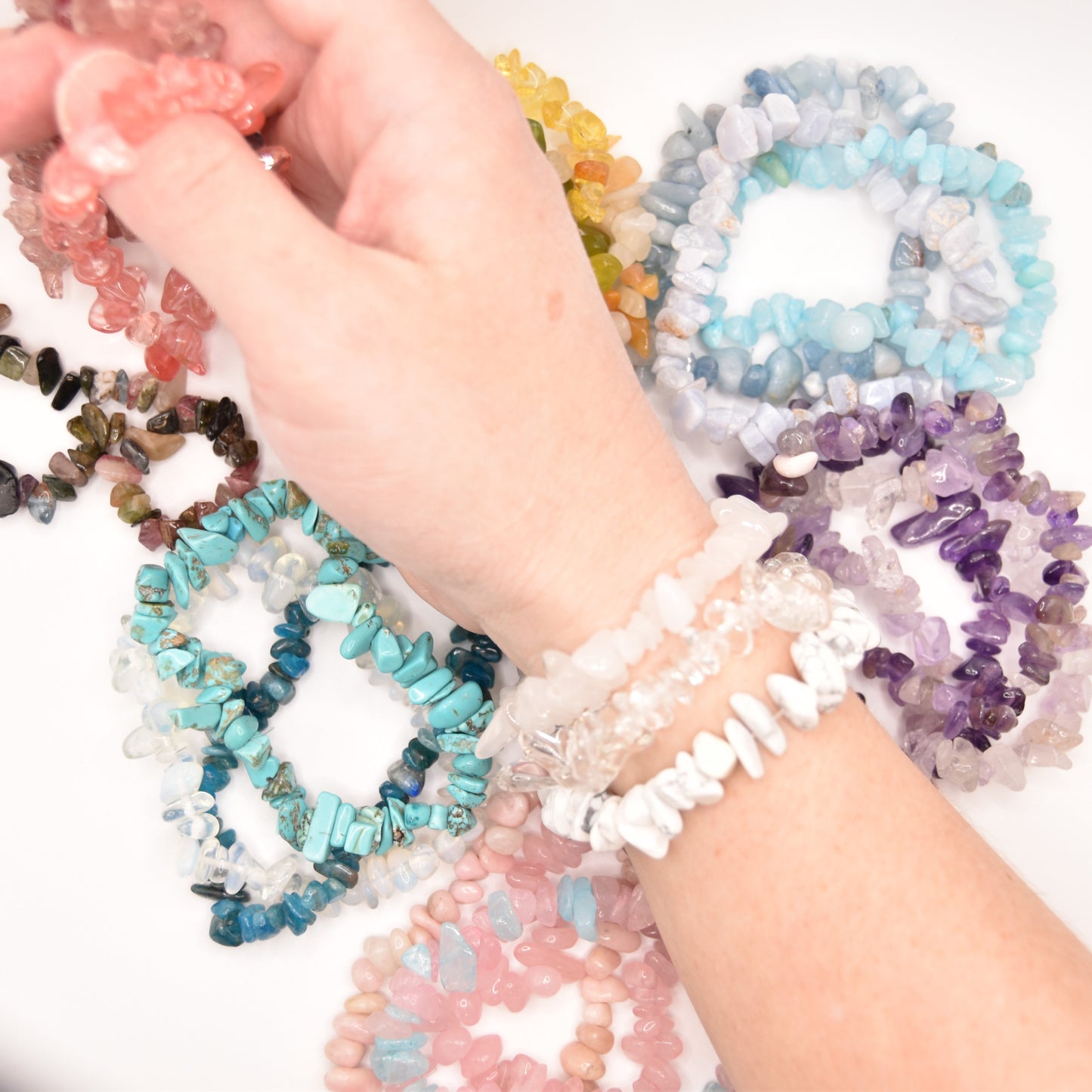 Purple Agate, Aquamarine & Chalcedony Bracelet Trio