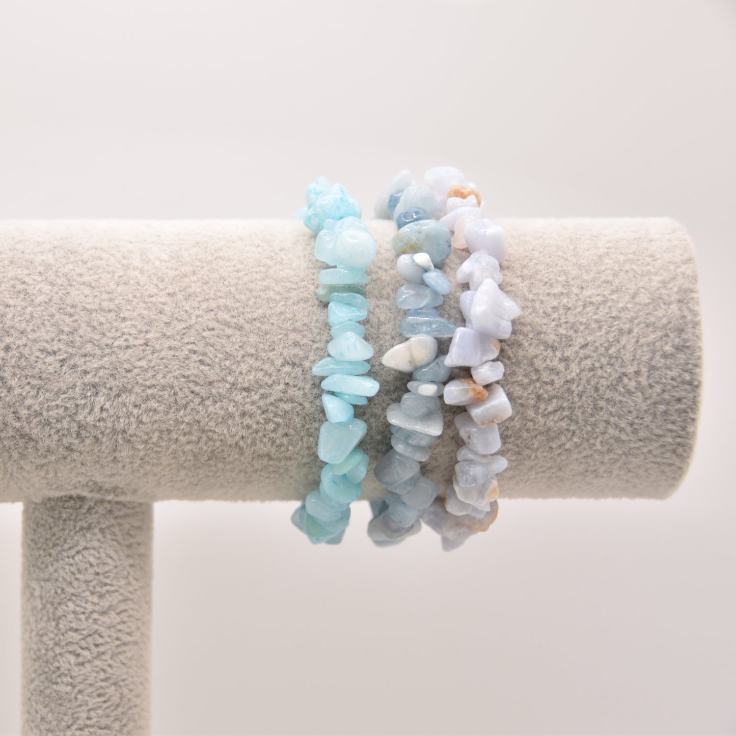 Purple Agate, Aquamarine & Chalcedony Bracelet Trio